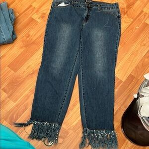 A.Z.I. New York Fringe Hem Blue Jeans Size 12